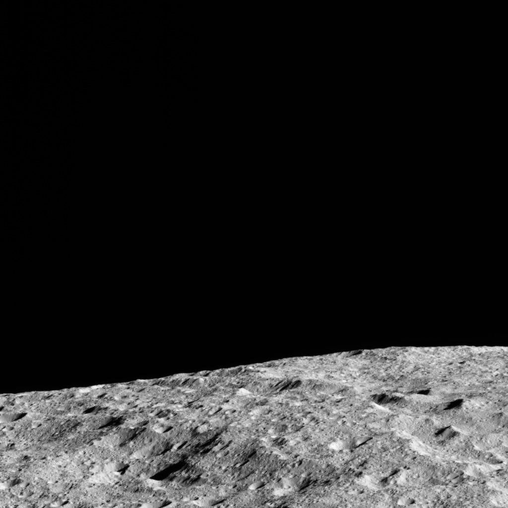 NASA's Dawn spacecraft took this image on June 13, 2016, showing the limb of Ceres from above an equatorial region east of Kirnis Crater.