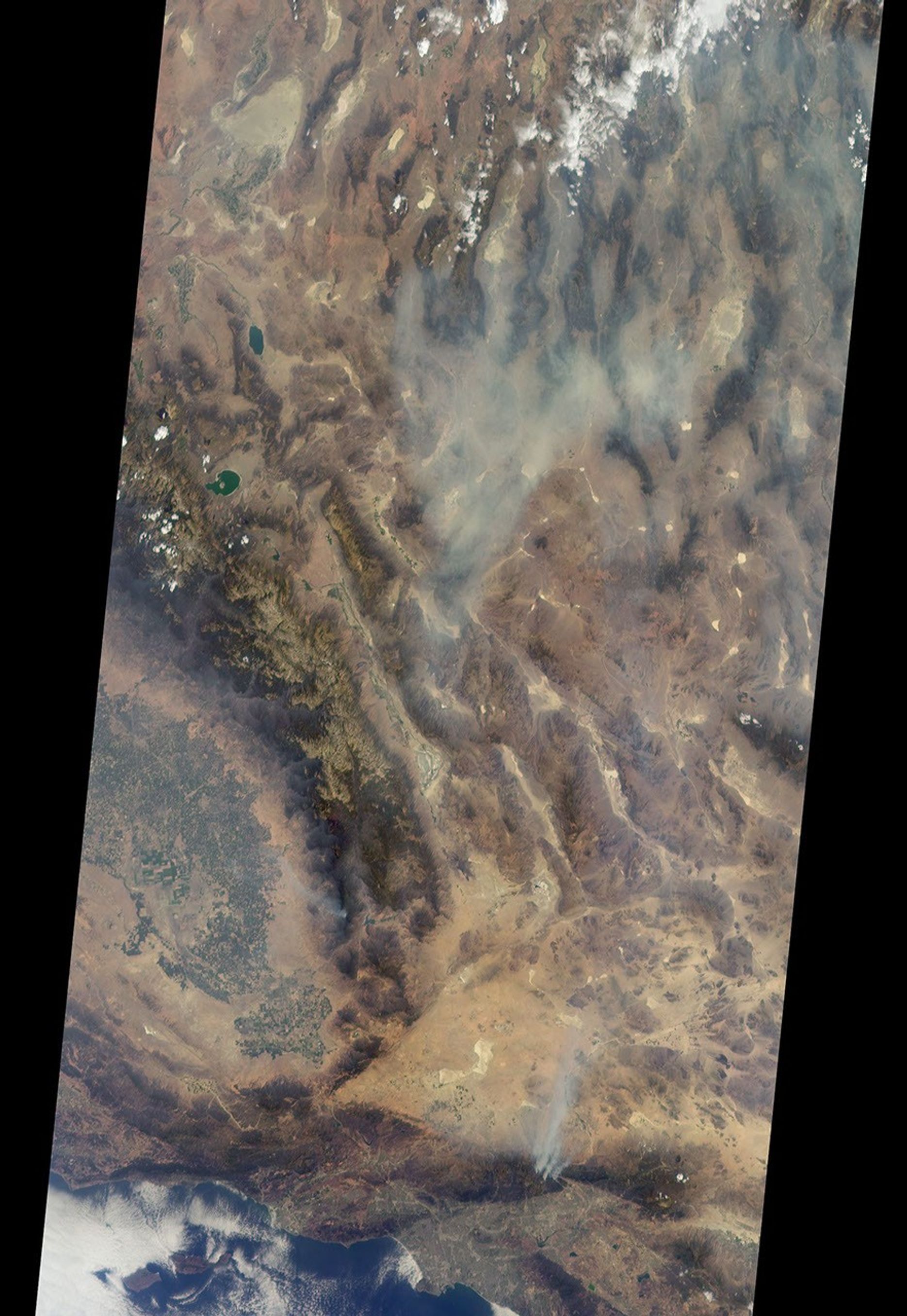 On Aug. 16, 2016, at around 10:30 a.m., NASA's Terra spacecraft spotted a brush fire ignited in the Cajon Pass east of Los Angeles, just to the west of Interstate 15 known as the Blue Cut Fire.