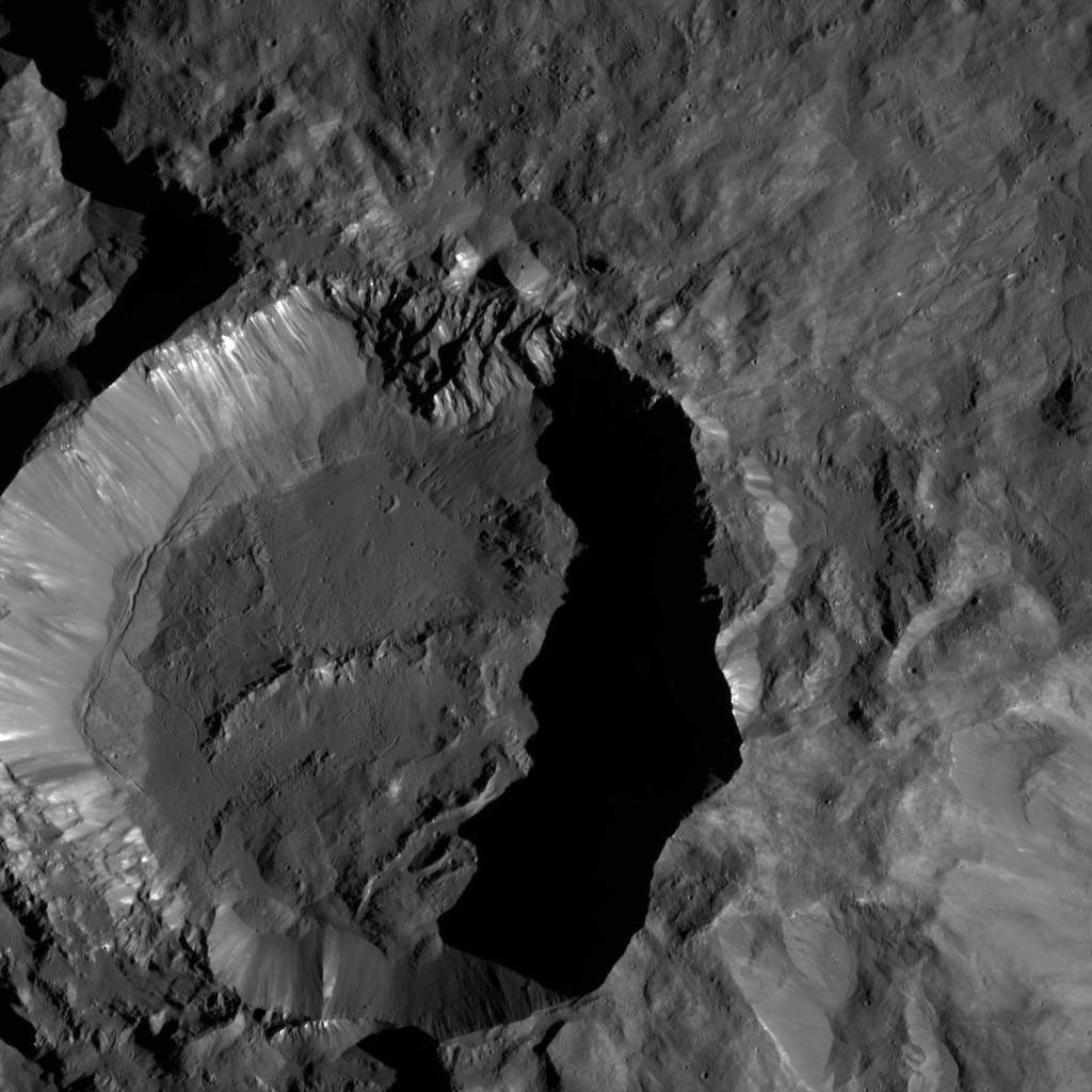 NASA's Dawn spacecraft views Kupalo Crater in this view of Ceres. Kupalo, which measures 16 miles (26 kilometers) across and is located at southern mid-latitudes, is named for the Slavic god of vegetation and harvest.