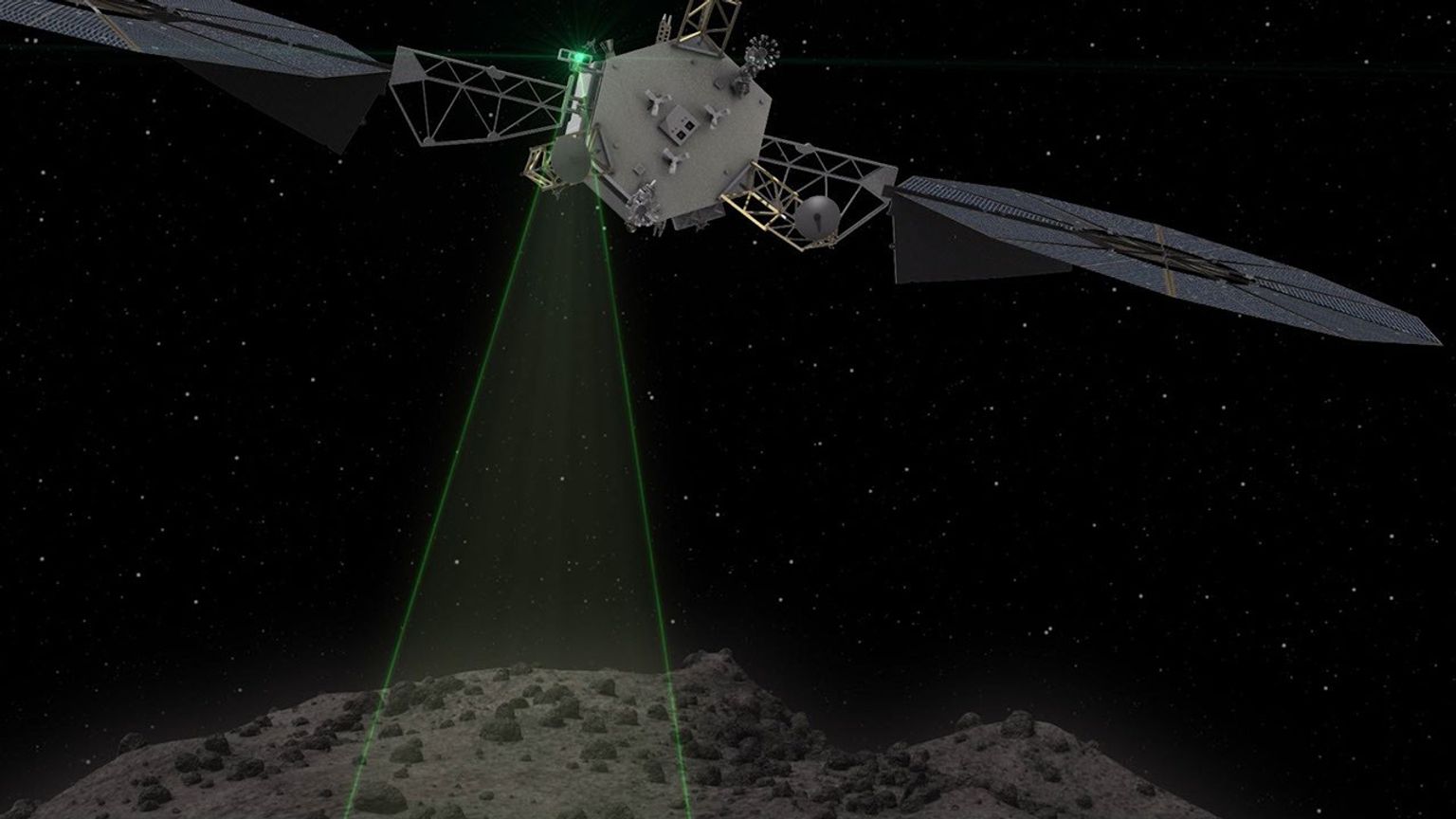 This graphic depicts the Asteroid Redirect Vehicle conducting a flyby of its target asteroid. The robotic segment of the Asteroid Redirect Mission will demonstrate advanced, high-power, high-throughput solar electric propulsion.