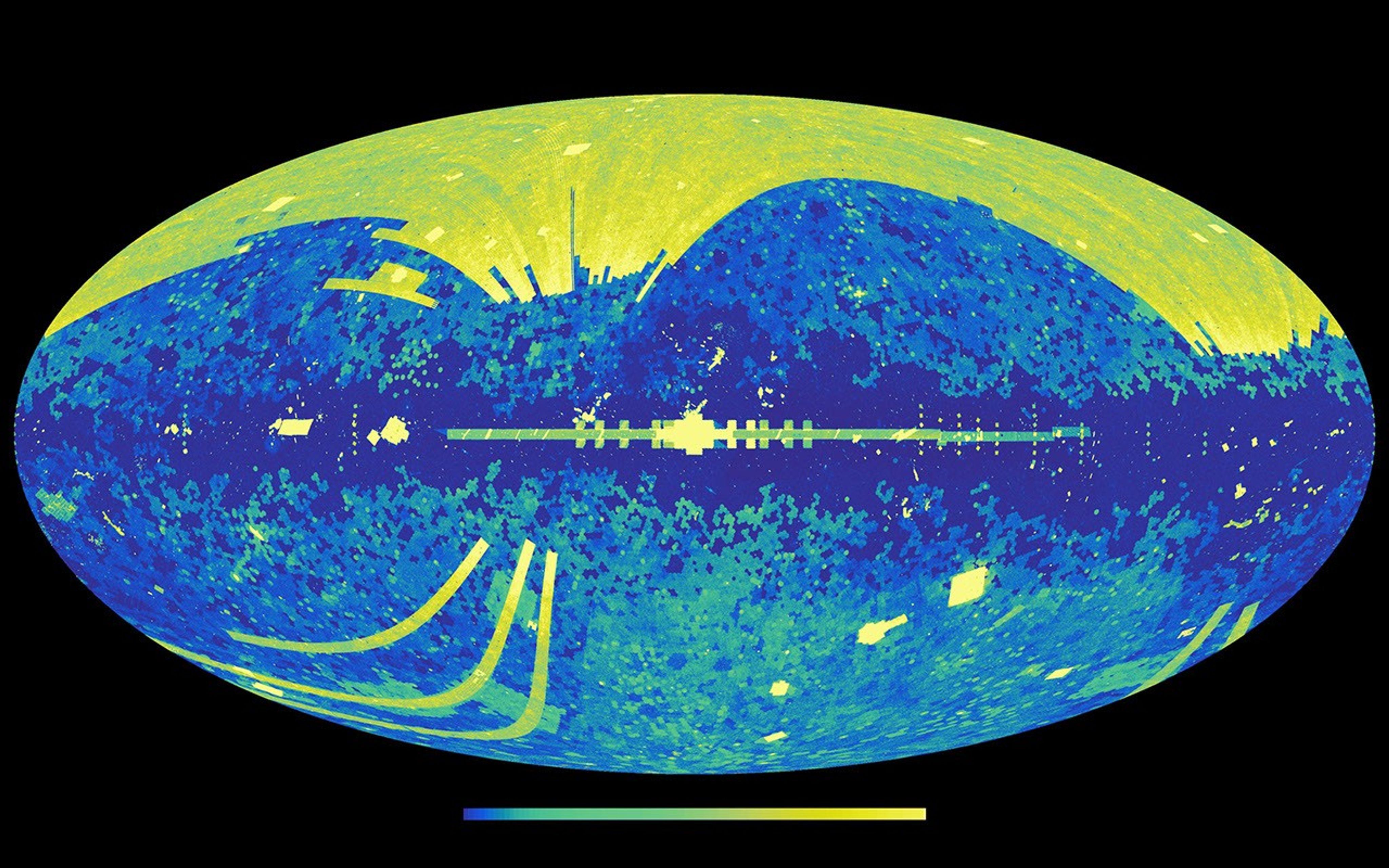 This graphic shows all the cosmic light sources in the sky that are included in the NASA/IPAC Extragalactic Database (NED), an online repository containing information on over 100 million galaxies.