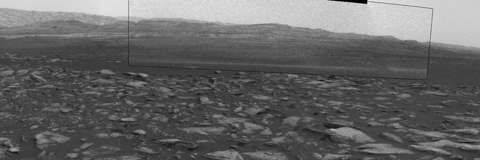 This frame from an animation shows a dust-carrying whirlwind, called a dust devil, scooting across the ground inside Gale Crater, as observed on the local summer afternoon of NASA's Curiosity Mars Rover's on Feb. 1, 2017.