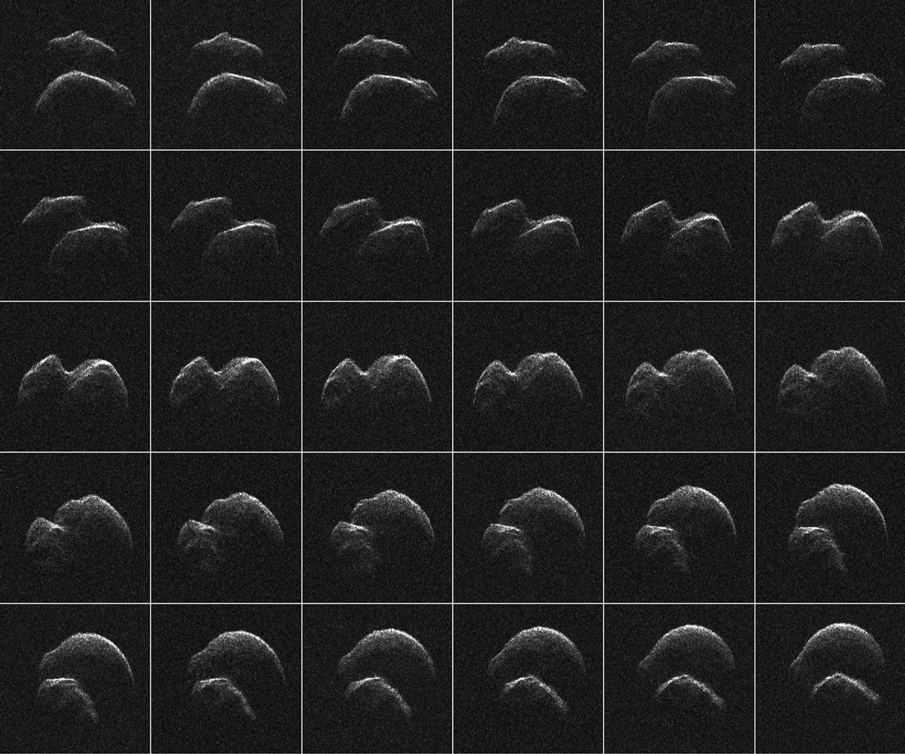 This composite of 30 images of asteroid 2014 JO25 was generated with radar data collected using NASA's Goldstone Solar System Radar in California's Mojave Desert.