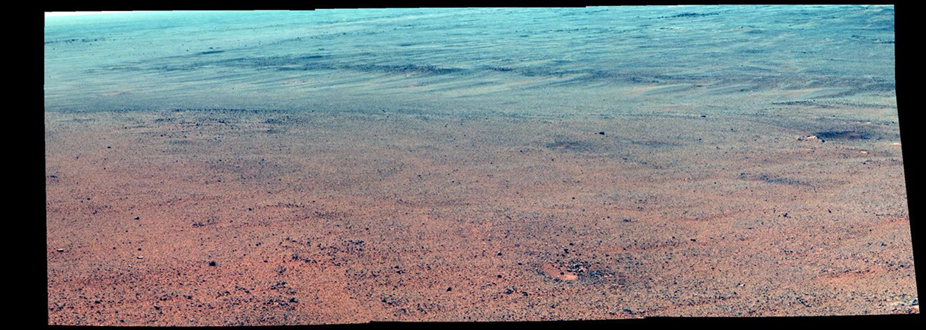 This image from NASA's Mars Exploration Rover Opportunity shows an area just above the top of 'Perseverance Valley,' in preparation for driving down the valley.