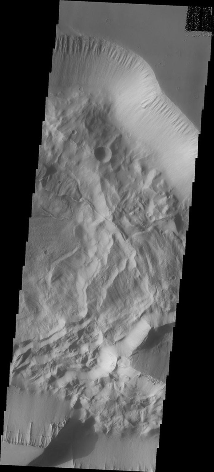 This image captured by NASA's 2001 Mars Odyssey spacecraft shows the eastern portion of Hebes Chasma.