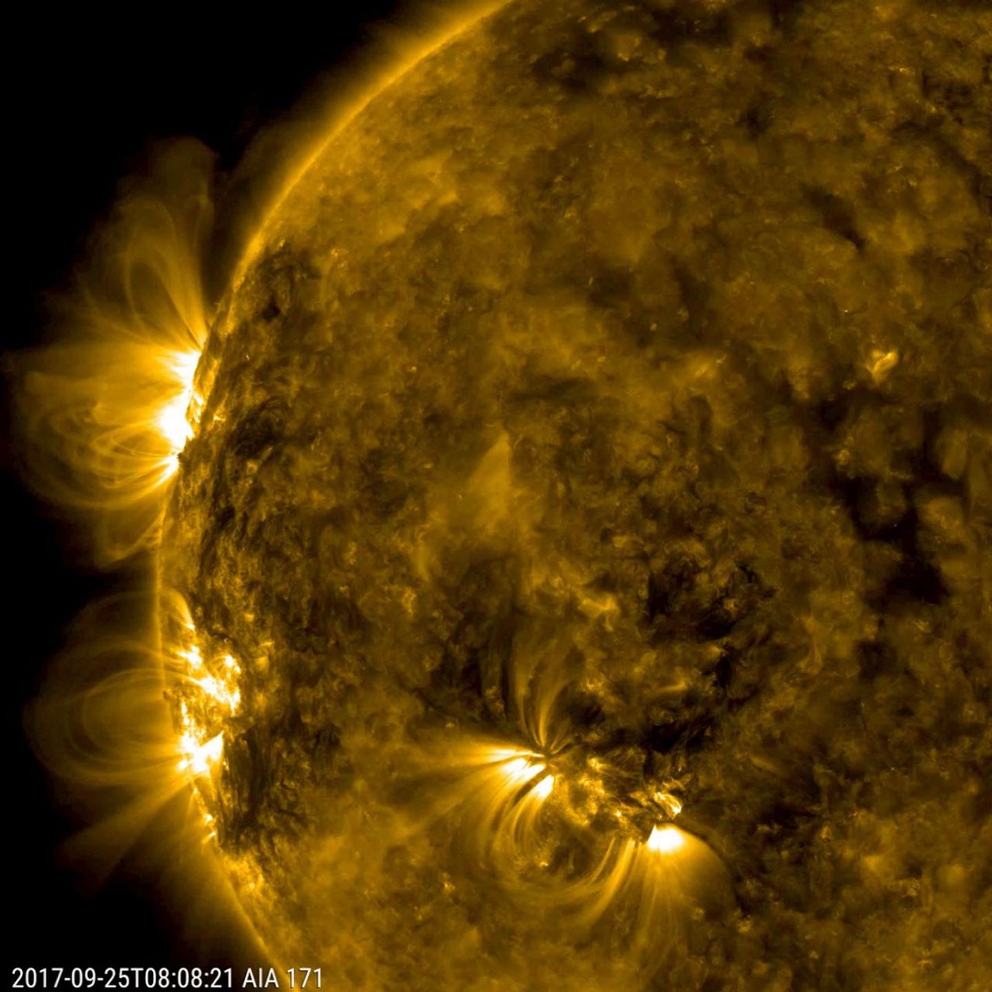 NASA's Solar Dynamics Observatory, observed three distinct active regions with towering arches above them rotated into view over a three-day period (Sept. 24-26, 2017). To give some sense of scale, the largest arches rose up many times the size of Earth.