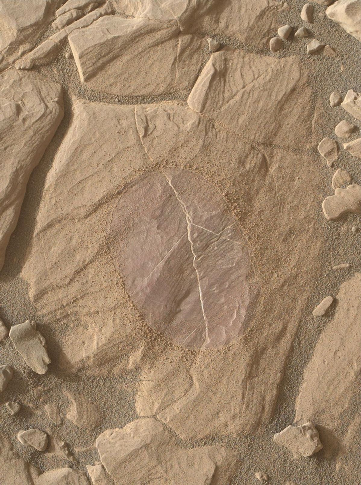 This image from NASA's Curiosity Mars rover shows effects of using the rover's wire-bristled Dust Removal Tool (DRT) on a rock target called 'Christmas Cove'.
