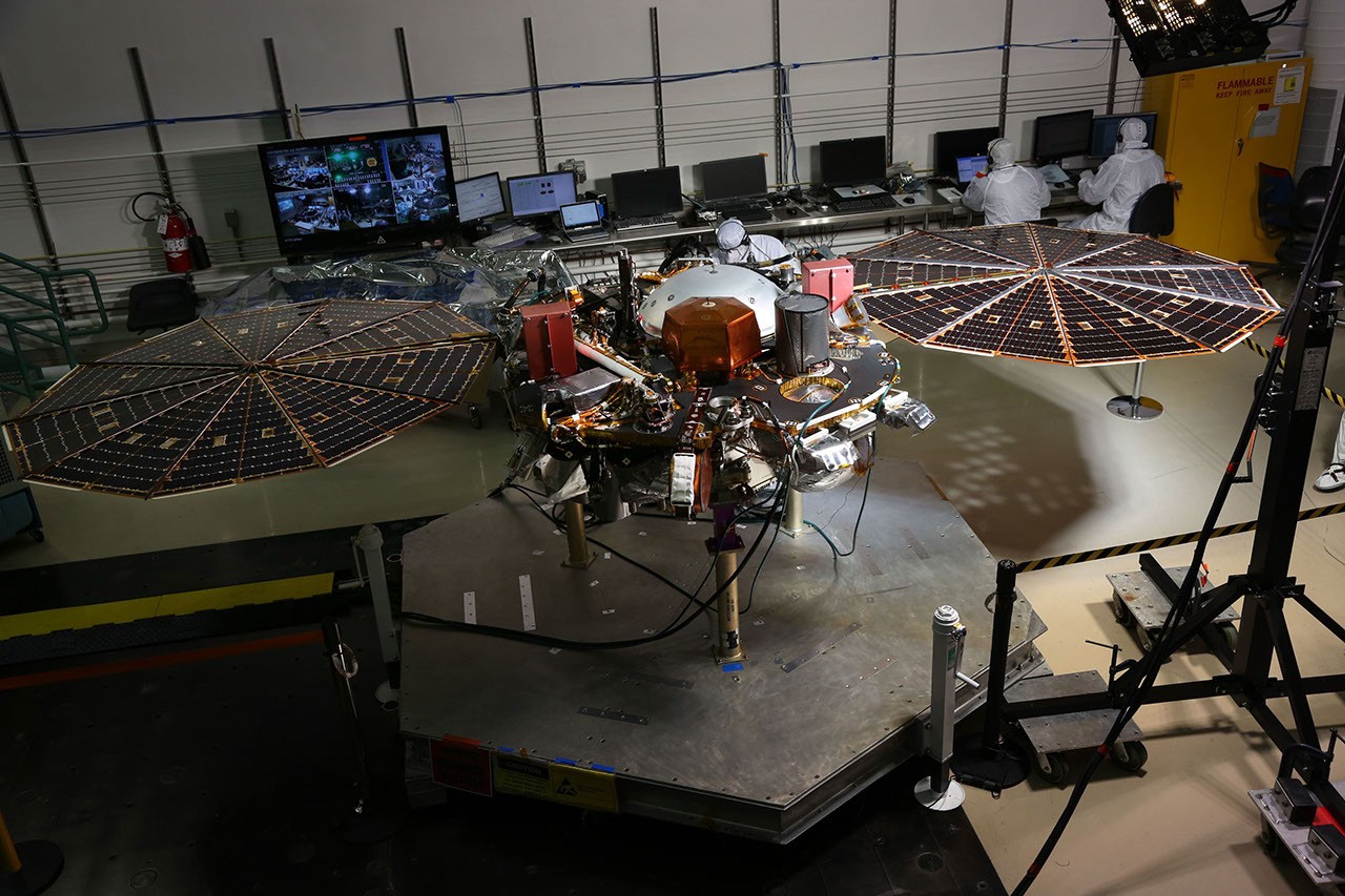 While in the landed configuration for the last time before arriving on Mars, NASA's InSight lander was commanded to deploy its solar arrays to test and verify the exact process that it will use on the surface of the Red Planet.