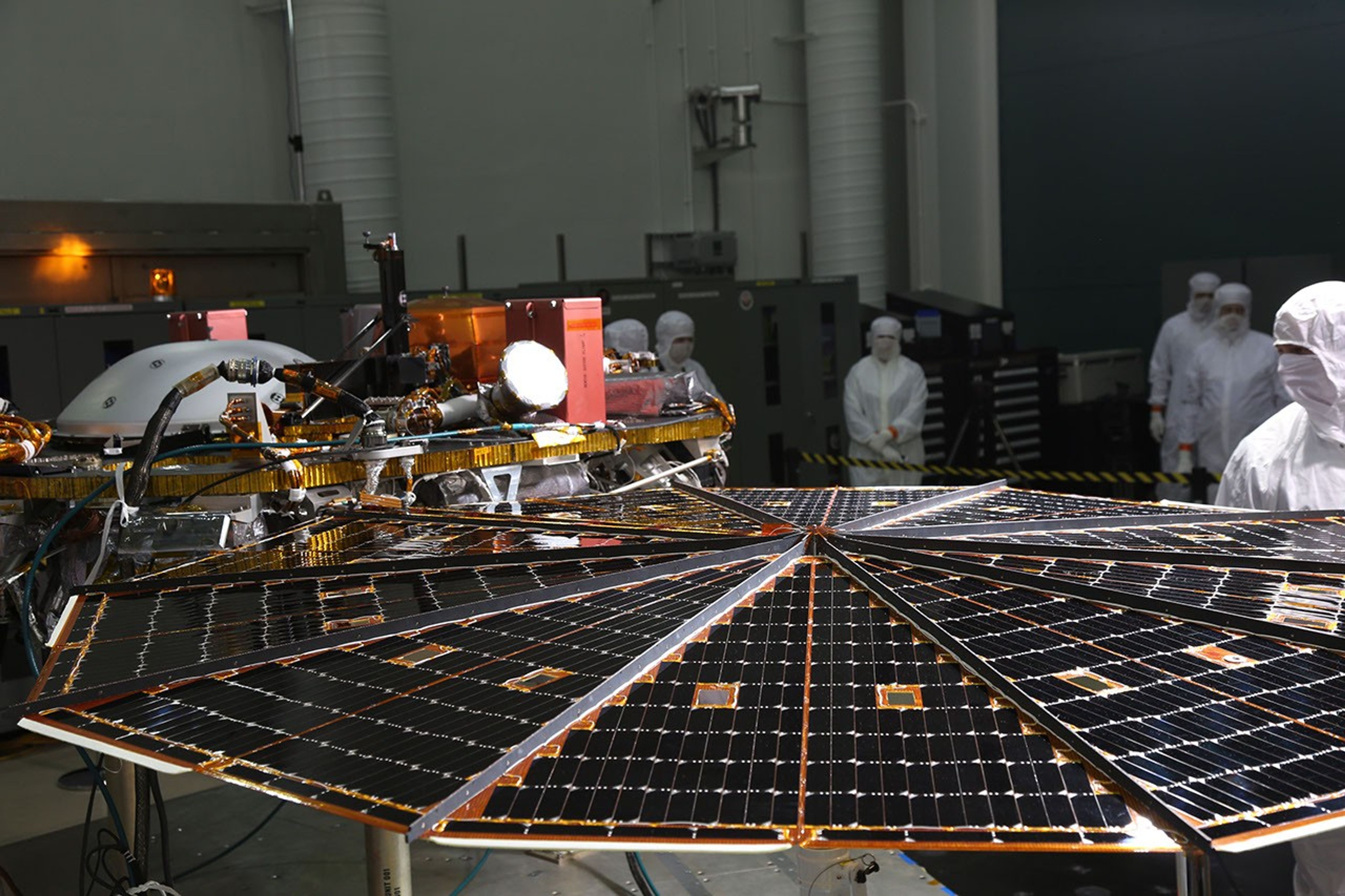 While in the landed configuration for the last time before arriving on Mars, NASA's InSight lander was commanded to deploy its solar arrays to test and verify the exact process that it will use on the surface of the Red Planet.