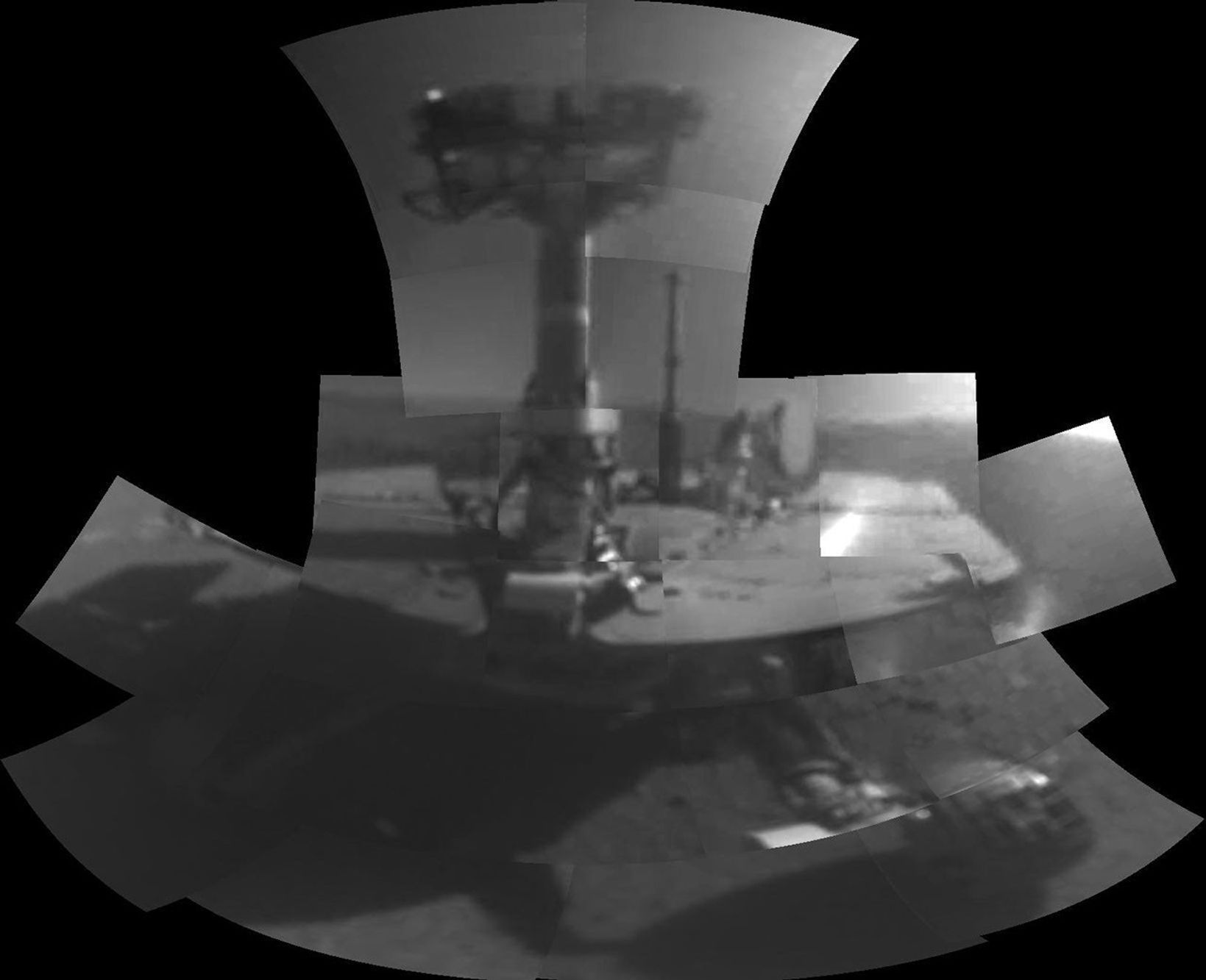 This self-portrait of NASA's Opportunity Mars rover shows the vehicle at a site called 'Perseverance Valley' on the slopes of Endeavour Crater. It was taken with the rover's Microscopic Imager to celebrate the 5000th Martian Day, or sol.