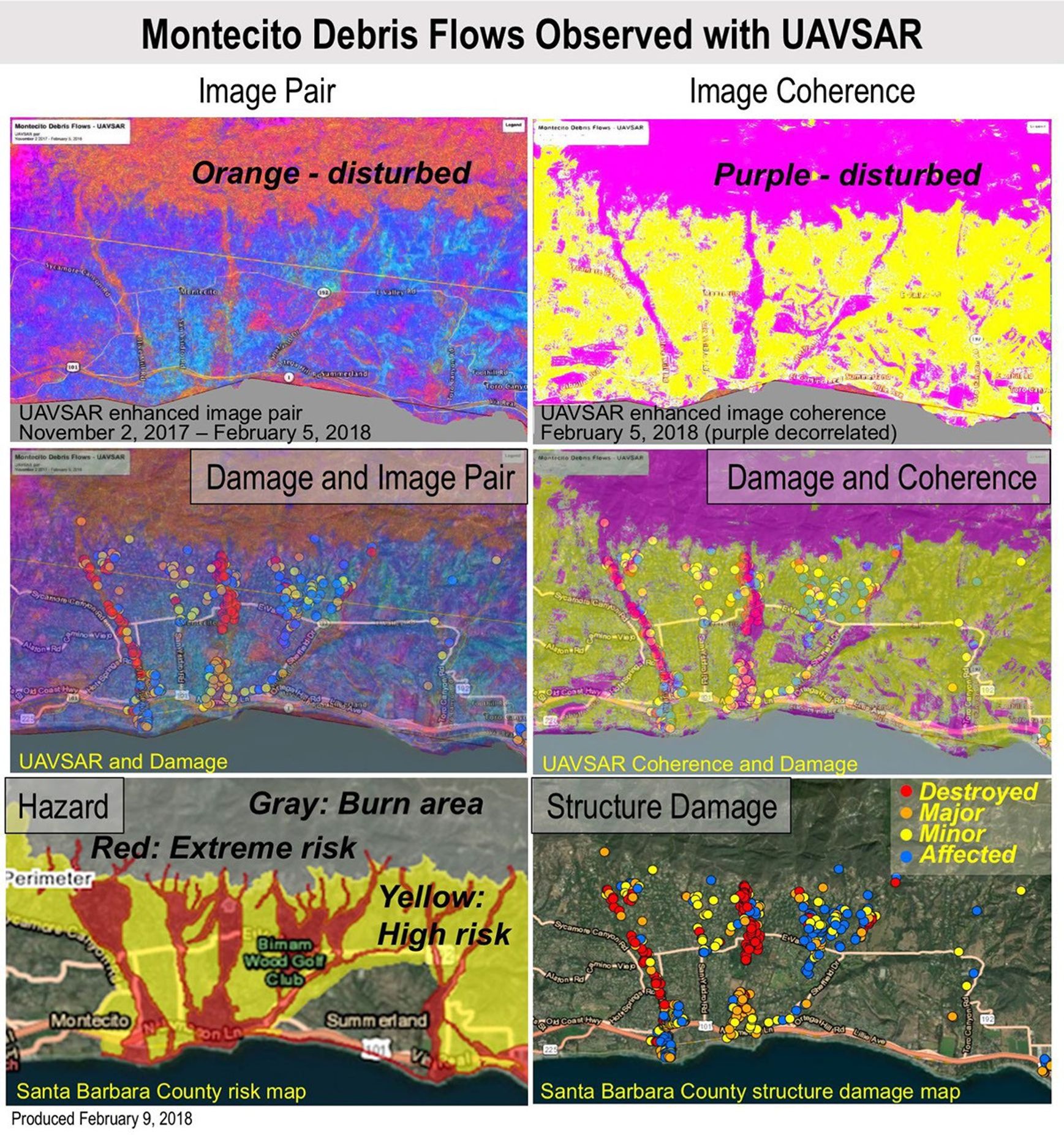 NASA's UAVSAR detected changes caused by severe debris flows as extreme winter rains fell in January 2018 following the Thomas Fire in Ventura and Santa Barbara Counties in California.