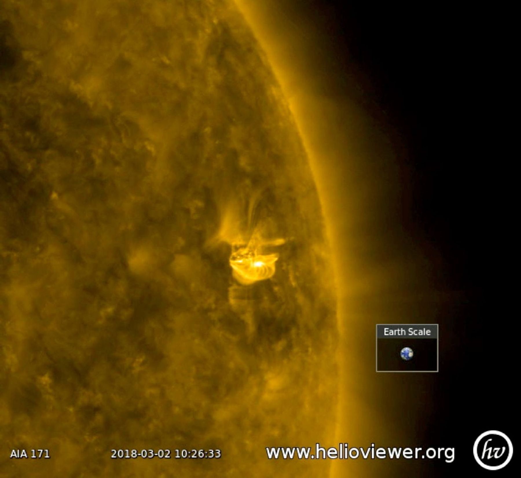 A relatively small active region erupted twice in 18 hours on Mar. 2, 2018, as observed by NASA's Solar Dynamics Observatory. After each burst, one can see the magnetic fields lines, which appear as bright coils, spiraling around the region.