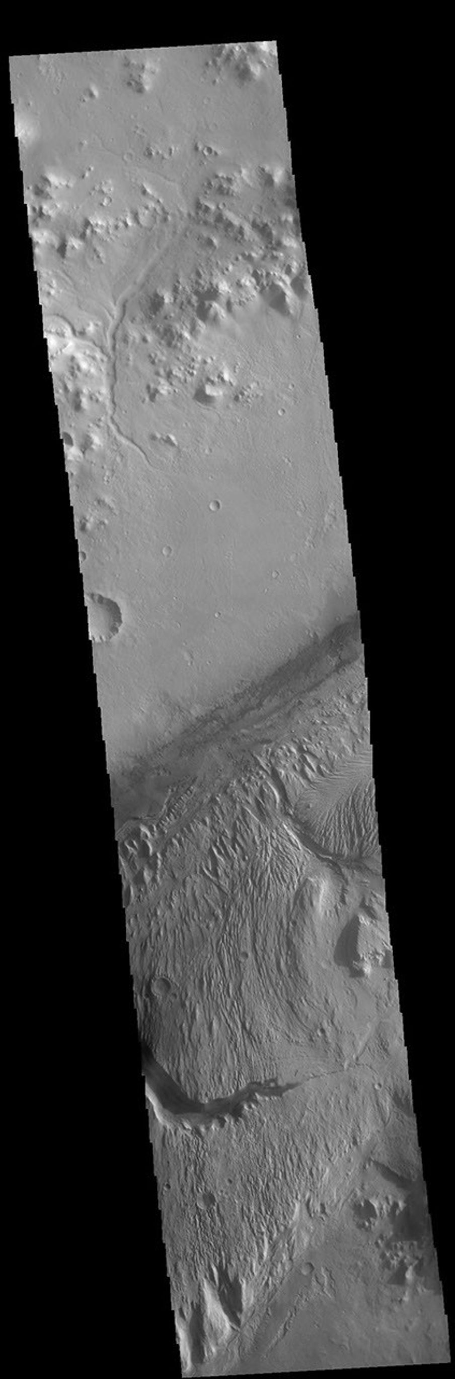 This image from NASA's 2001 Mars Odyssey spacecraft shows Gale Crater on Mars, the home of the Curiosity Rover.