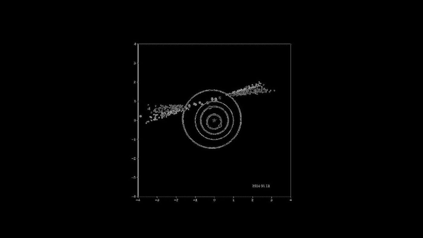 This frame from a movie shows the progression of NASA's Near-Earth Object Wide-field Survey Explorer (NEOWISE) investigation for the mission's first four years following its restart in December 2013. Green circles represent near-Earth objects.
