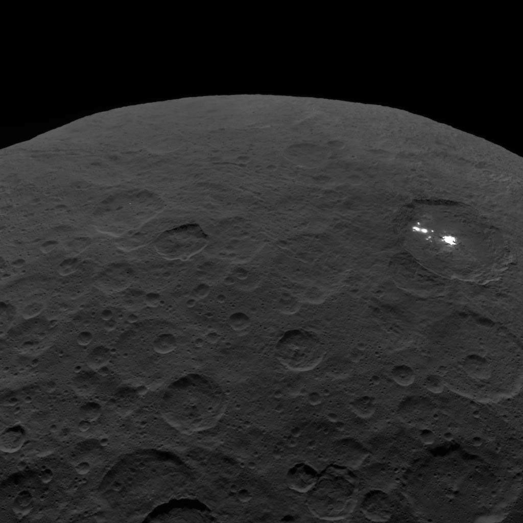 This image of Ceres and the bright regions in Occator Crater was one of the last views obtained by NASA's Dawn spacecraft on September 1, 2018 from an altitude of 2,340 miles (3,370 kilometers).