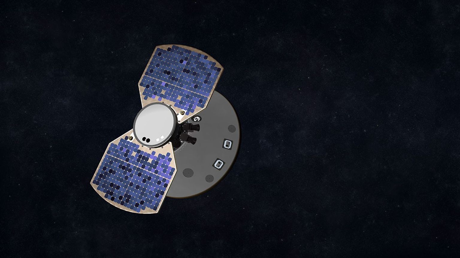 This artist's concept shows NASA's InSight spacecraft, encapsulated in its aeroshell, as it cruises to Mars.