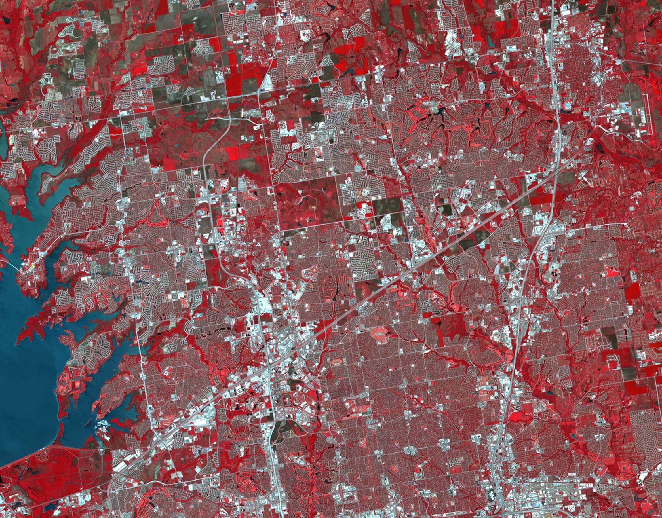 Frisco, Texas, a city along the Shawnee Trail in the Dallas-Fort Worth metroplex has become a bedroom community for workers in Dallas-Fort Worth. NASA's Terra spacecraft acquired this image on April 15, 2018.