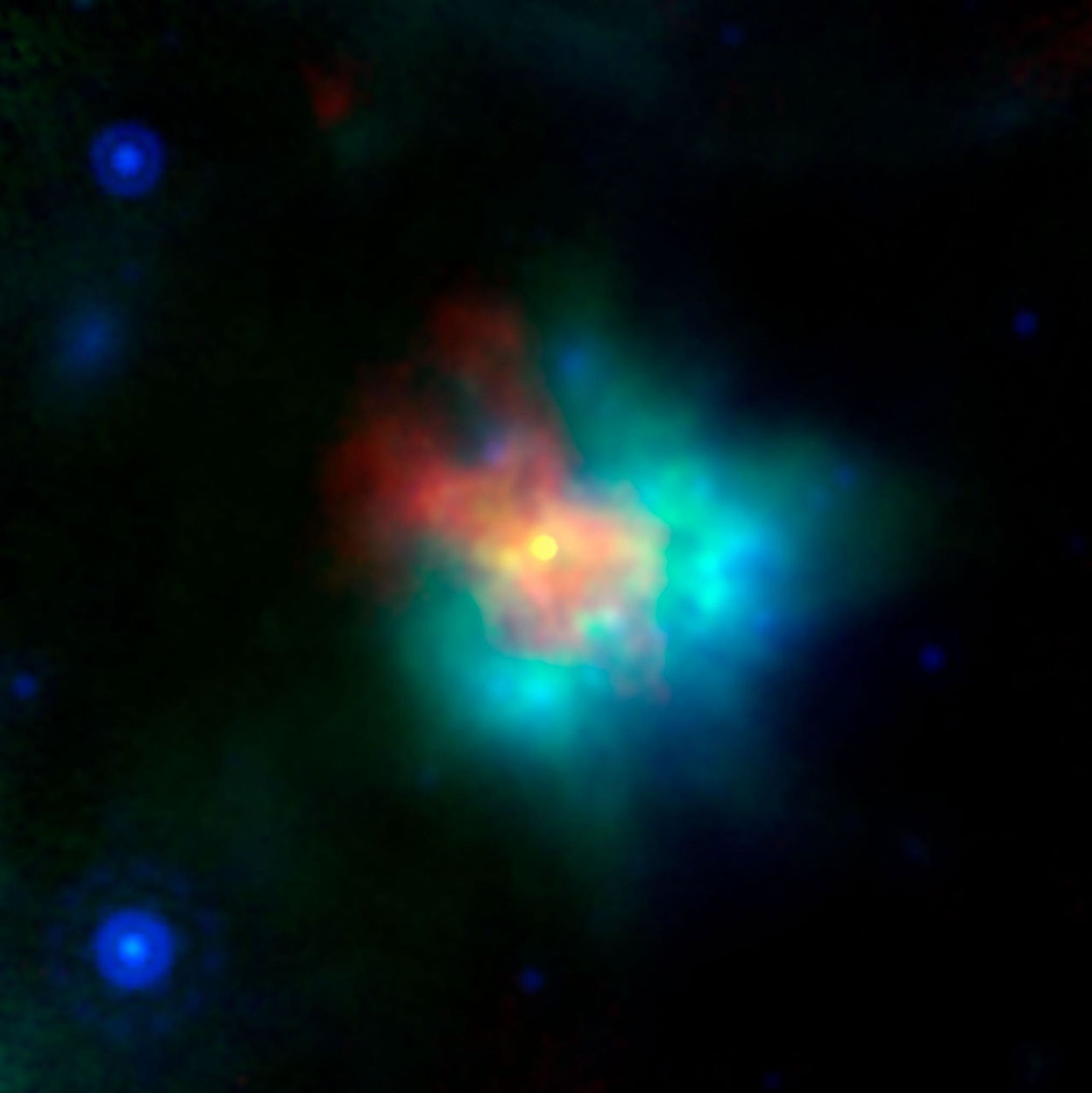 This image of supernova remnant G54.1+0.3, imaged here by NASA's Spitzer Space Telescope, includes radio, infrared and X-ray light.