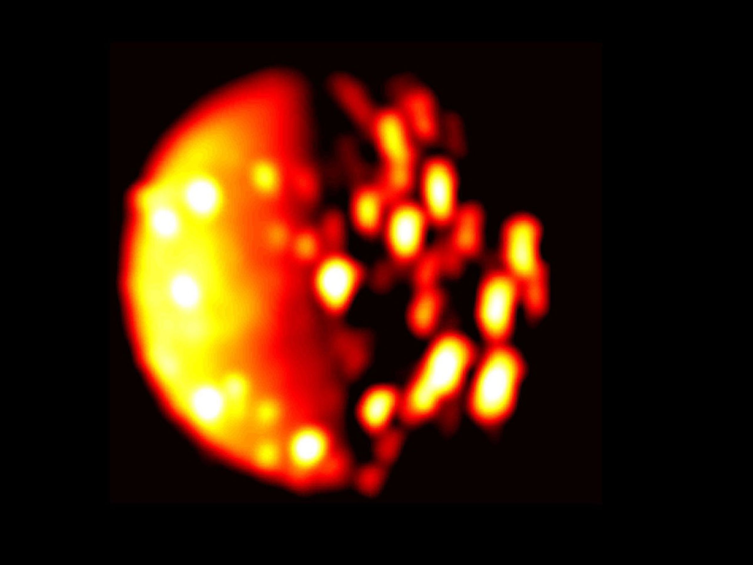This infrared image of the southern hemisphere of Jupiter's moon Io was derived from data collected by the Jovian Infrared Auroral Mapper (JIRAM) instrument aboard NASA's Juno spacecraft on Dec. 16, 2017.