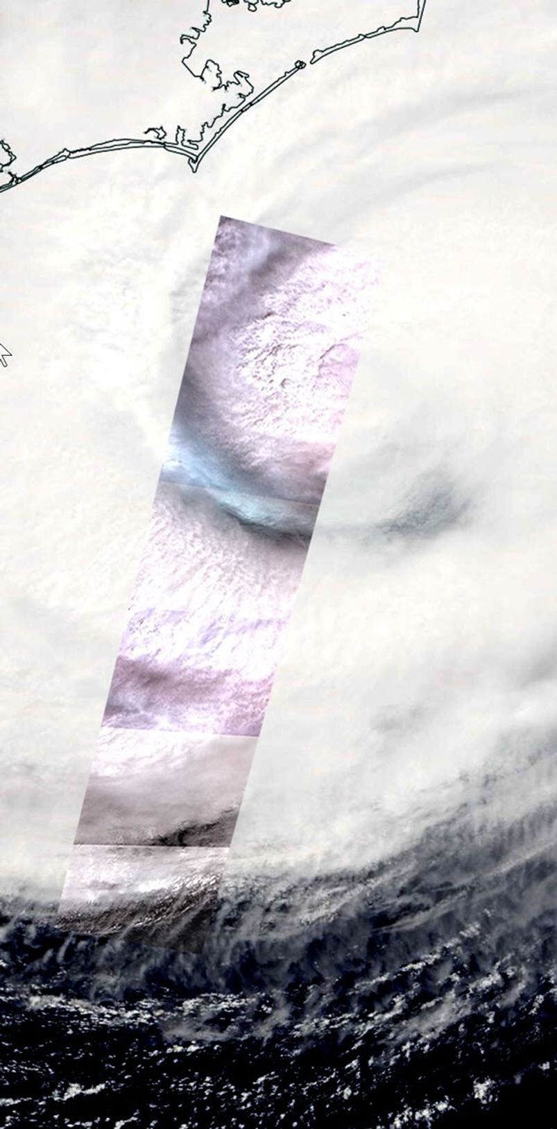 On Thursday, Sept. 13, 2018, NASA's Terra spacecraft acquired this image swath over Hurricane Florence as the storm headed for the Eastern seaboard and the Carolinas.