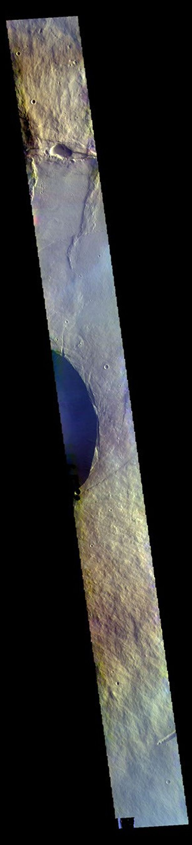 This image from NASA's Mars Odyssey shows the flanks and summit of Pavonis Mons.