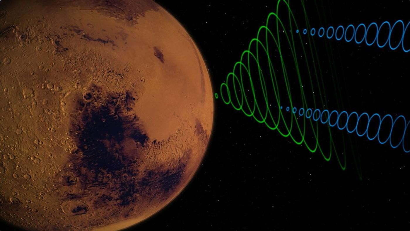 This animation depicts the MarCO CubeSats relaying data from NASA's InSight lander as it enters the Martian atmosphere.