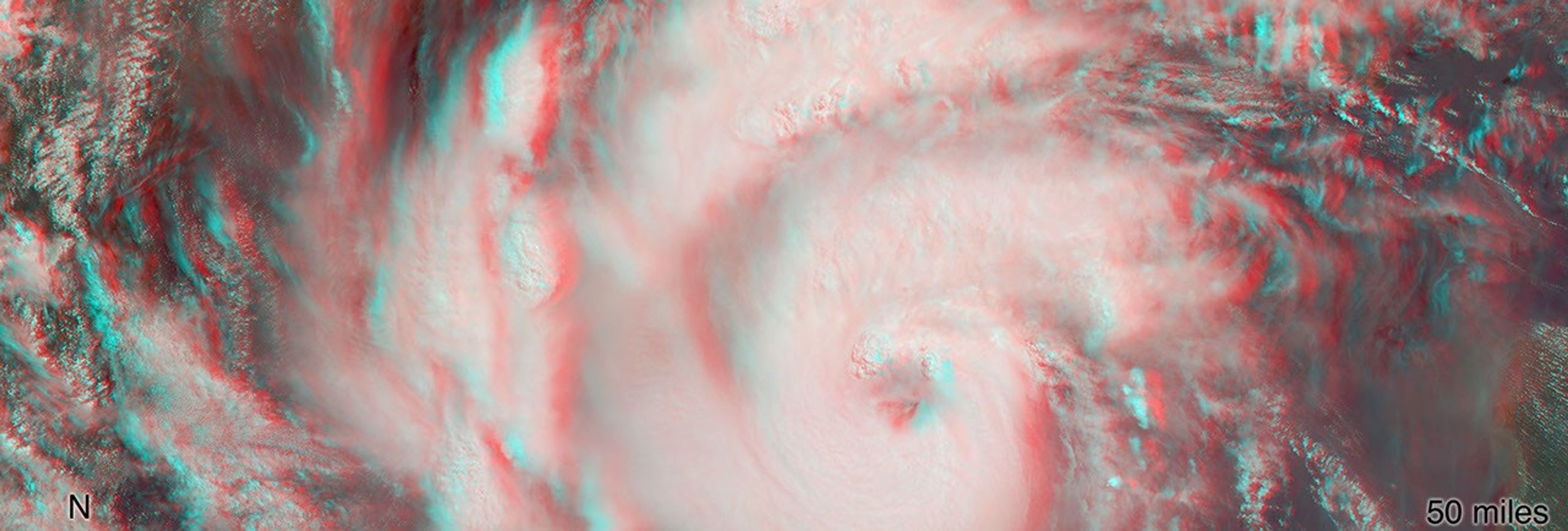 NASA's Terra spacecraft shows a three-dimensional view of Hurricane Michael and combines two of MISR's nine camera angles.