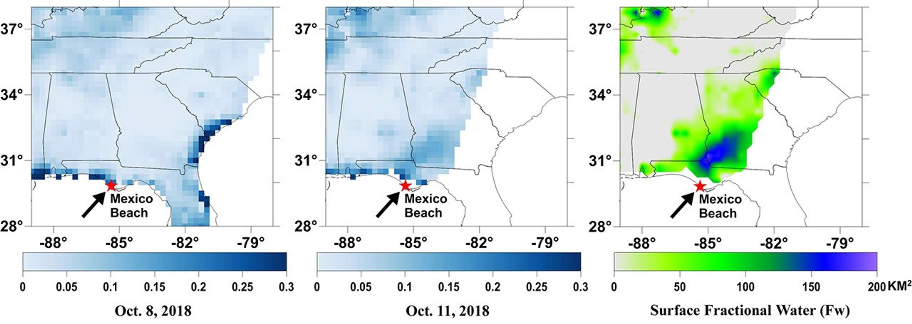 Data from NASA's Soil Moisture Active Passive (SMAP) satellite have been used to create new surface flooding maps near Mexico Beach, Florida following Hurricane Michael.