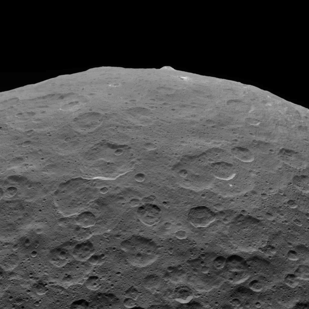 This image of Ceres and one of its key landmarks, Ahuna Mons, was one of the last views obtained by NASA's Dawn spacecraft on September 1, 2018 from an altitude of 2,220 miles (3,570 kilometers).