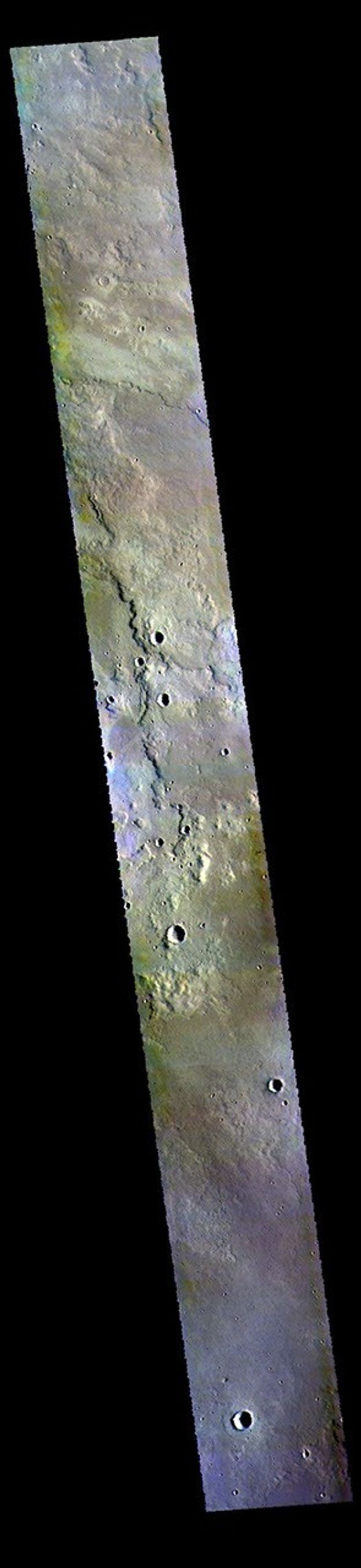 This image from NASA's Mars Odyssey shows the plains to the east of Hecates Tholus.