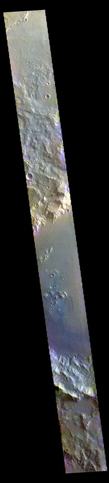 This image from NASA's Mars Odyssey shows part of a large unnamed crater in Terra Cimmeria.