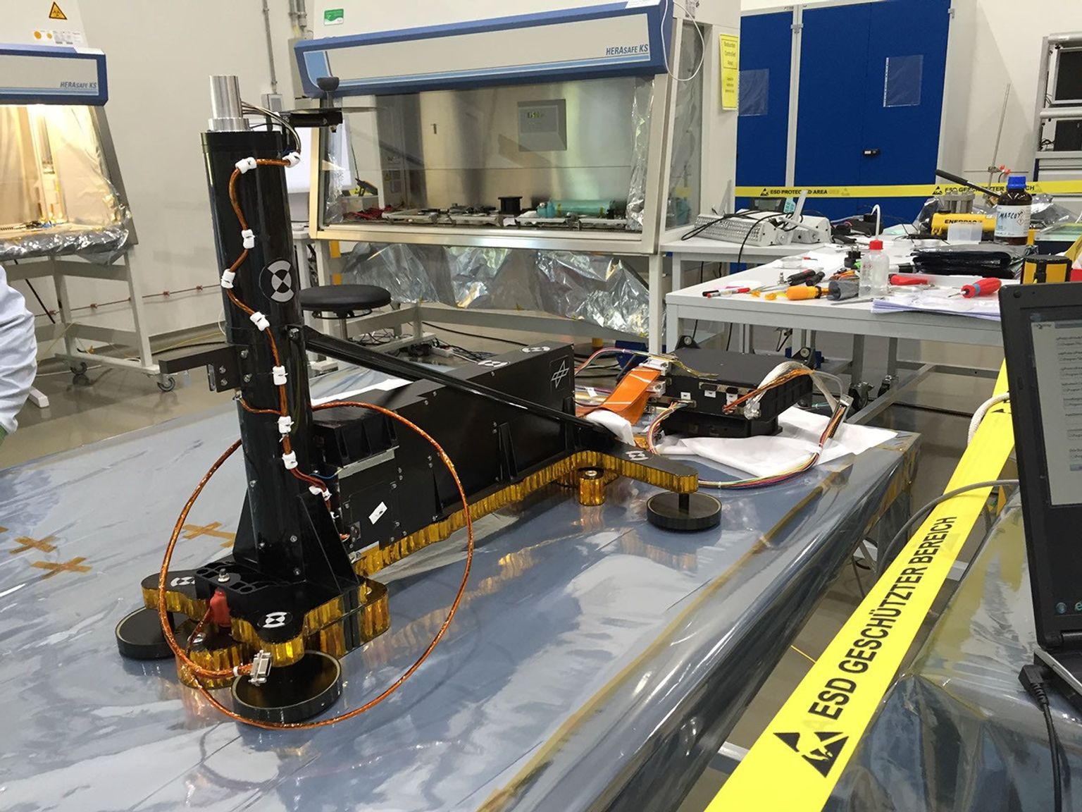 This image shows InSight's heat probe, called the Heat and Physical Properties Package (HP3).