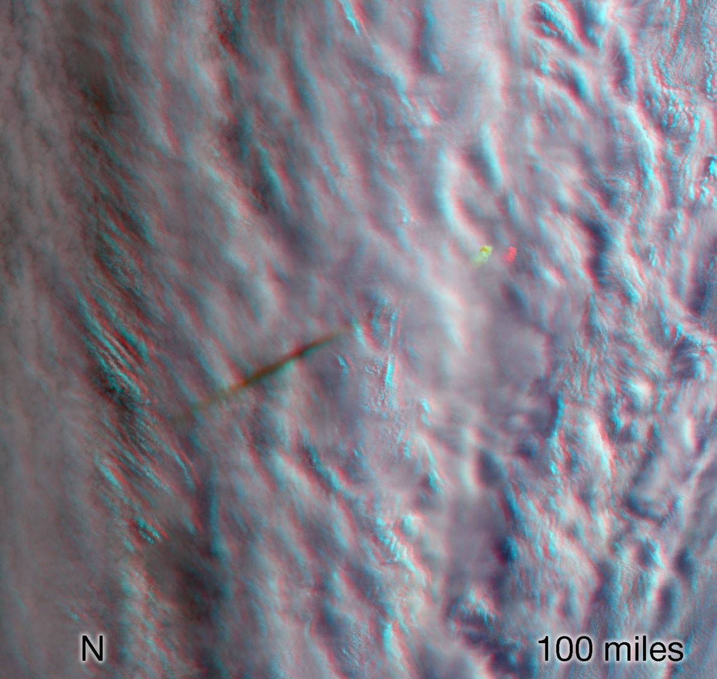 This stereo anaglyph combines two views from the MISR instrument, aboard NASA's Terra satellite, which captured a bright meteor explosion over the Bering Sea on December 18, 2018.