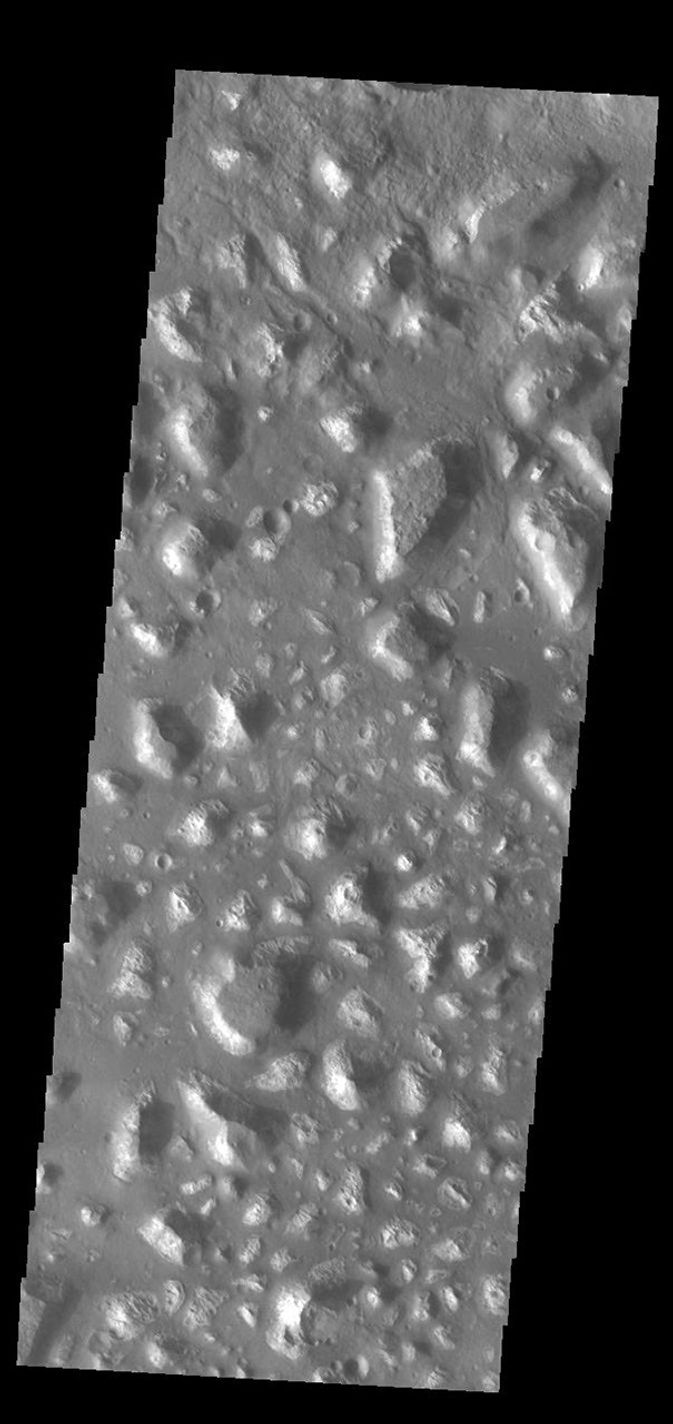 This image from NASA's Mars Odyssey shows part of Ariadnes Colles. The term colles means hills or knobs.