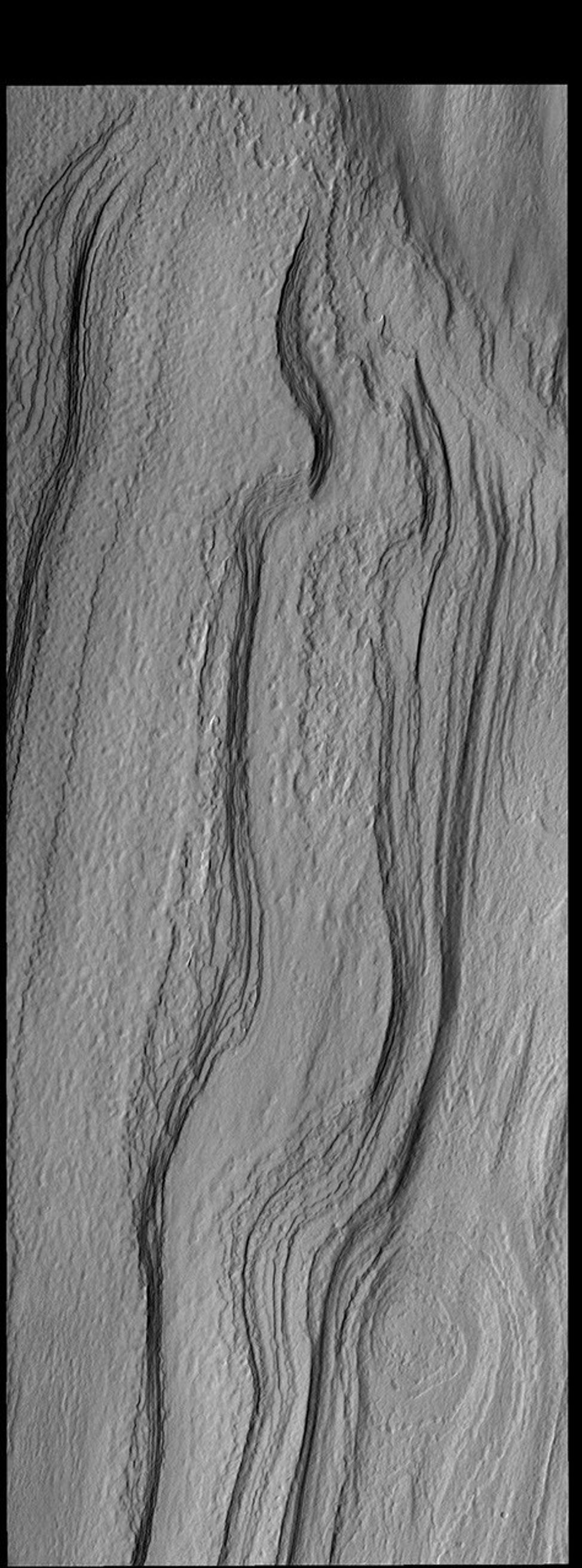This image from NASA's Mars Odyssey shows layering in the south polar cap.