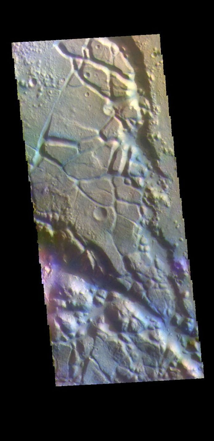 This image from NASA's Mars Odyssey shows Aram Chaos. Aram Chaos was initially formed by a large impact.