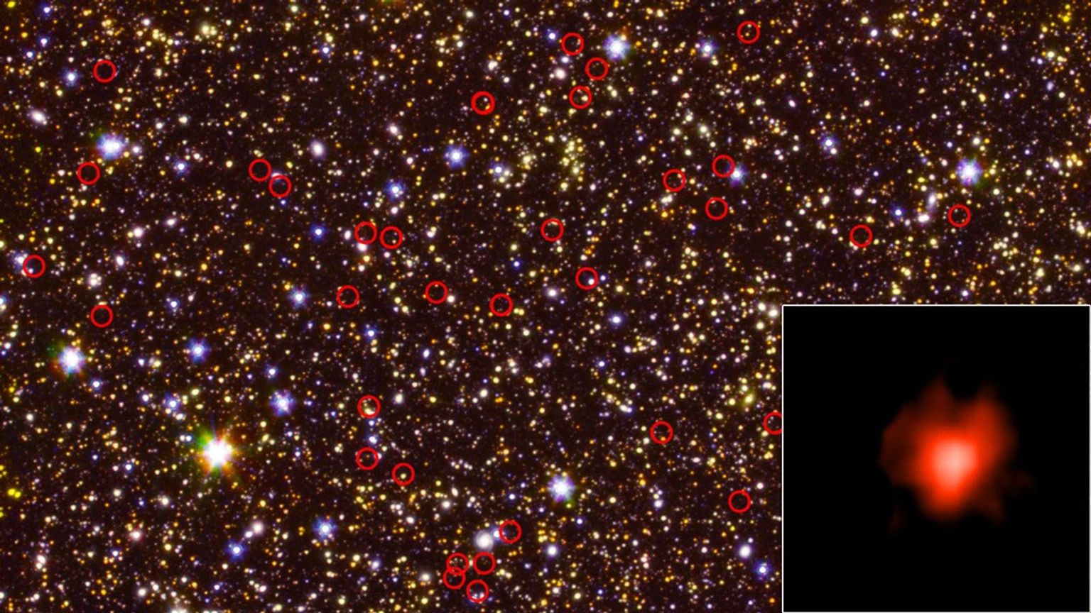This deep-field view of the sky taken by NASA's Hubble and Spitzer space telescopes is dominated by galaxies.
