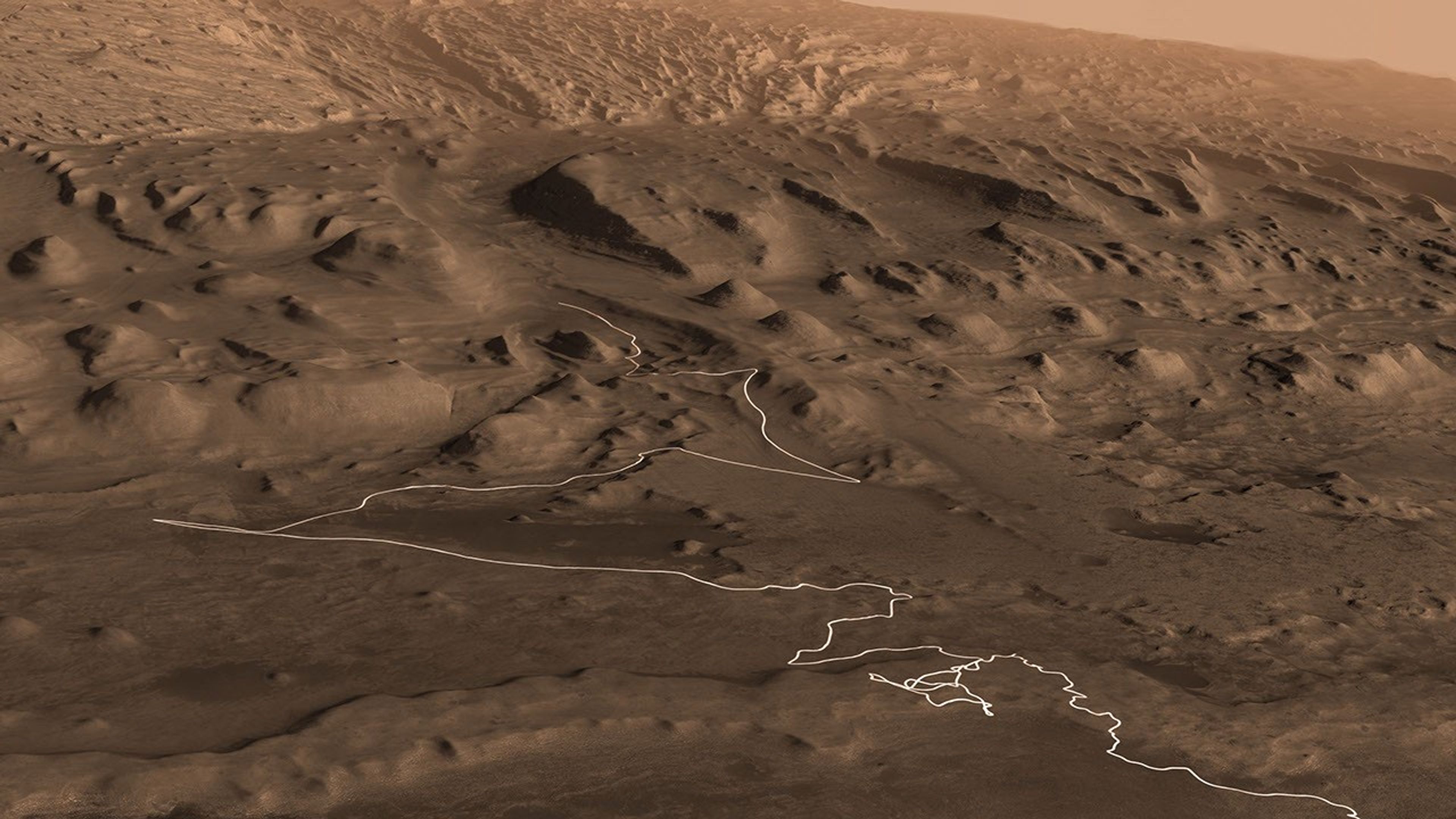 This animation shows a proposed route for NASA's Curiosity rover, which is climbing lower Mount Sharp on Mars.