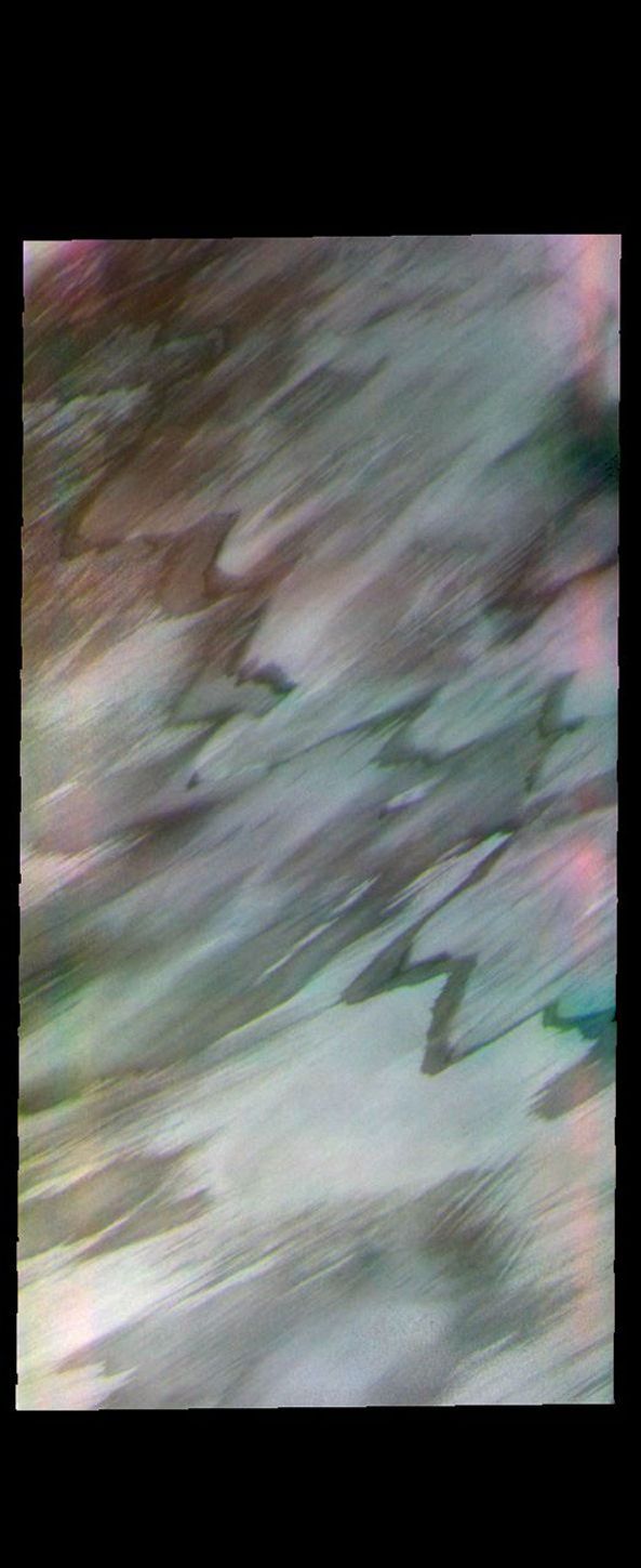 This image from NASA's Mars Odyssey shows part of the margin of the north polar cap and the surrounding plains.