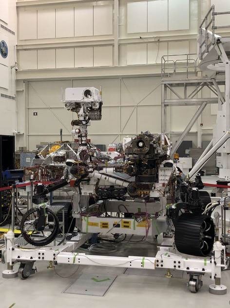 This image of NASA's Mars 2020 rover was taken on July 23, 2019 in the Spacecraft Assembly Facility's High Bay 1 at the Jet Propulsion Laboratory in Pasadena, California.