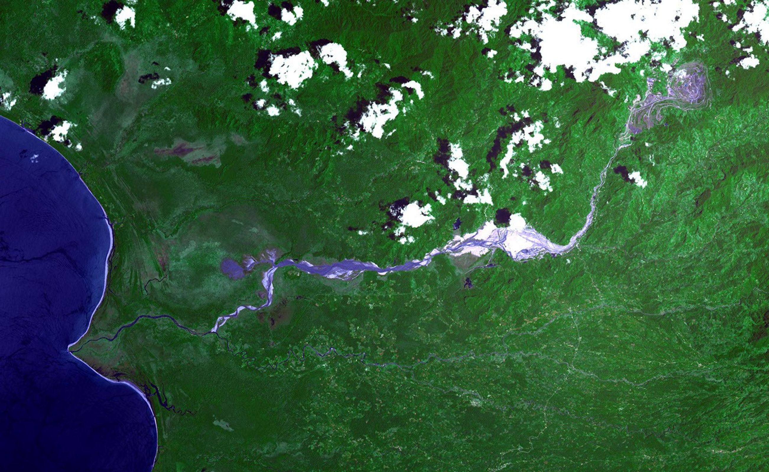 NASA's Terra spacecraft shows the Panguna copper ore deposit, discovered in 1969 in the Autonomous Region of Bougainville, Papua New Guinea.