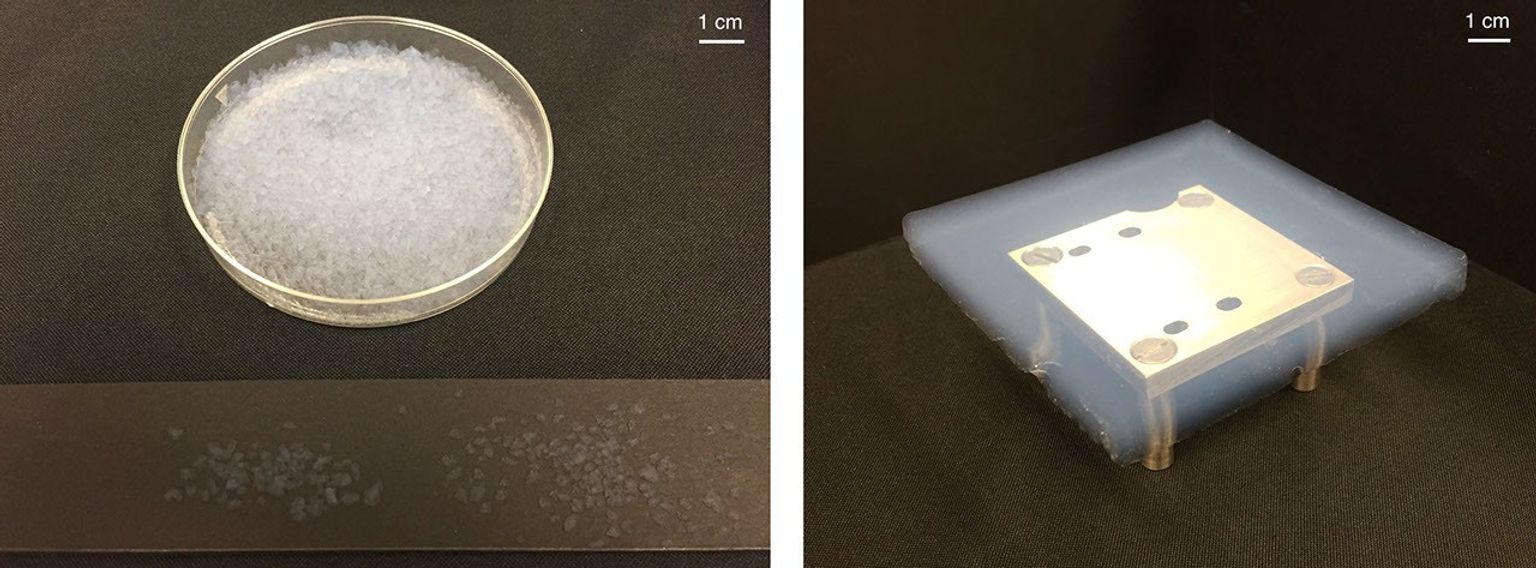 This image shows samples of aerogel which were tested to see how they could be used as building materials on Mars.