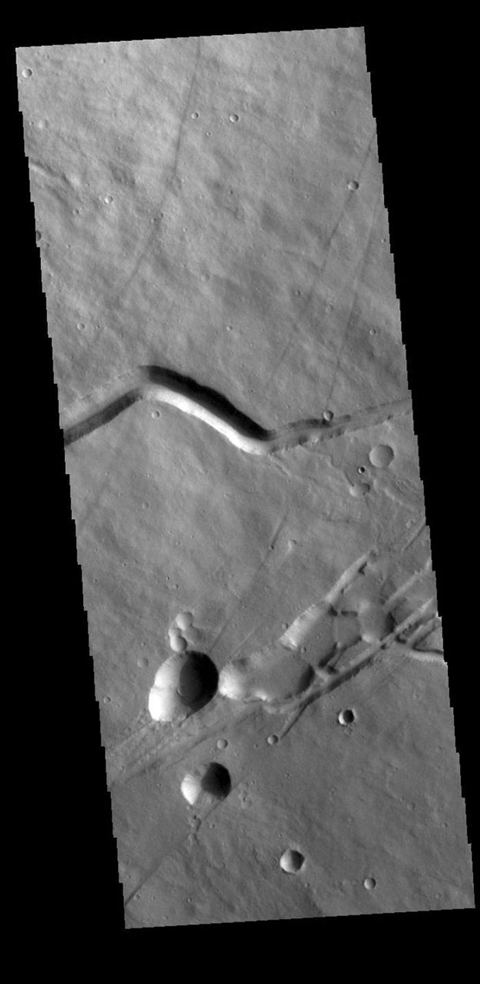 This image from NASA's Mars Odyssey shows a portion of the flank of Albor Tholus, a volcano found in the Elysium volcanic complex.