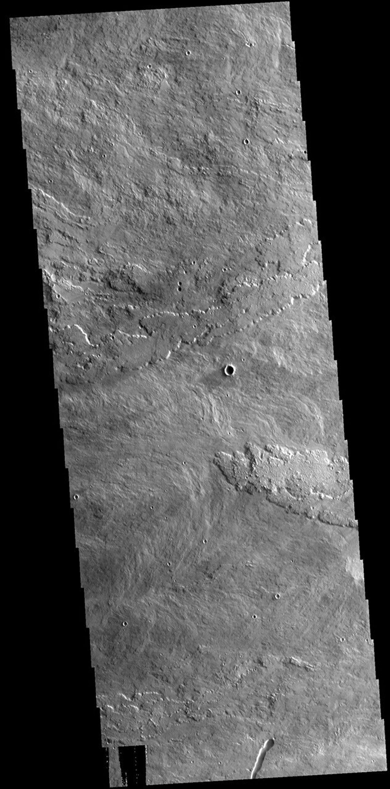 This image from NASA's Mars Odyssey shows flows that are part of the southwest flow apron of Arsia Mons.