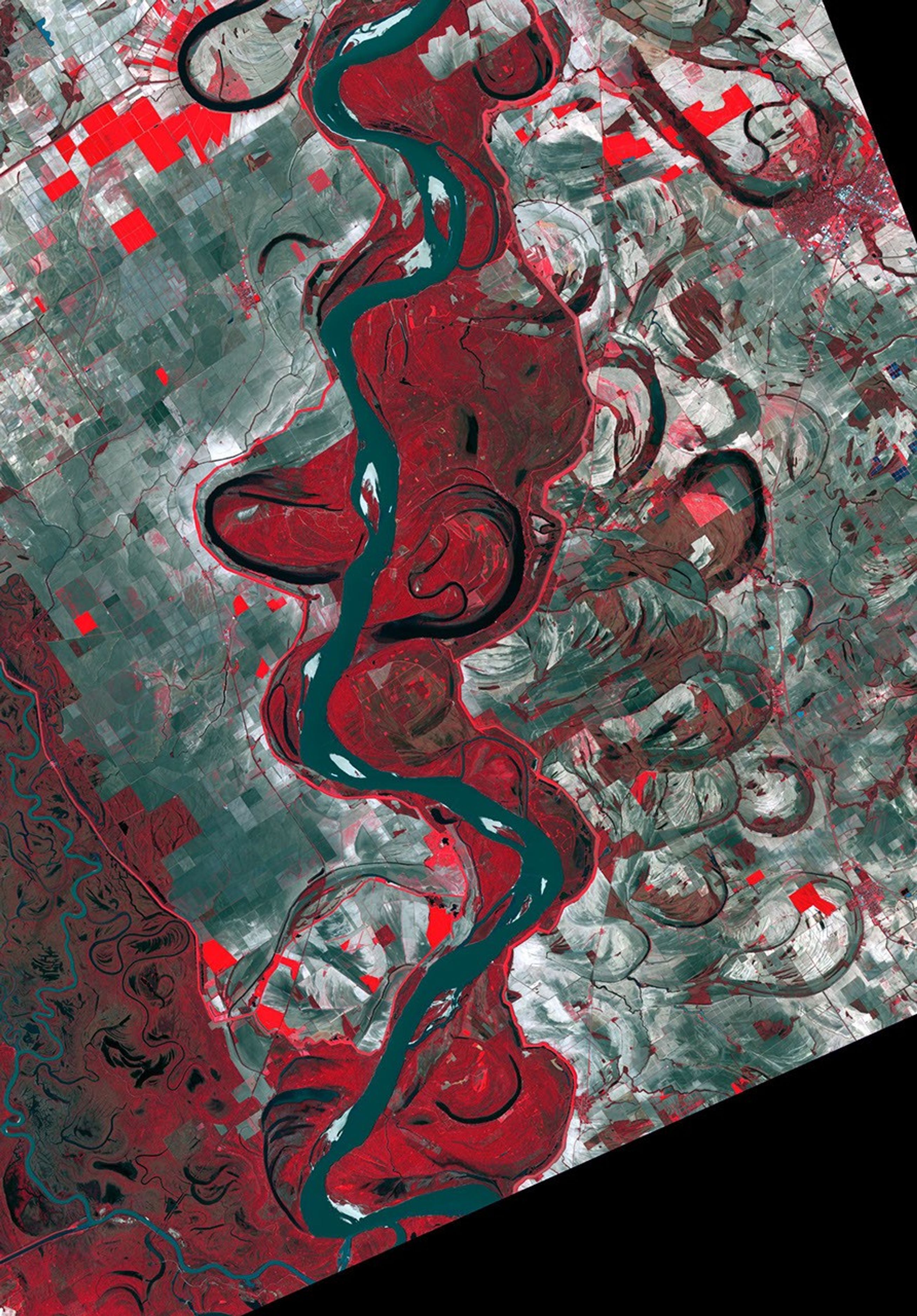 NASA's Terra spacecraft shows that the Mississippi River continually evolves and changes course over time.