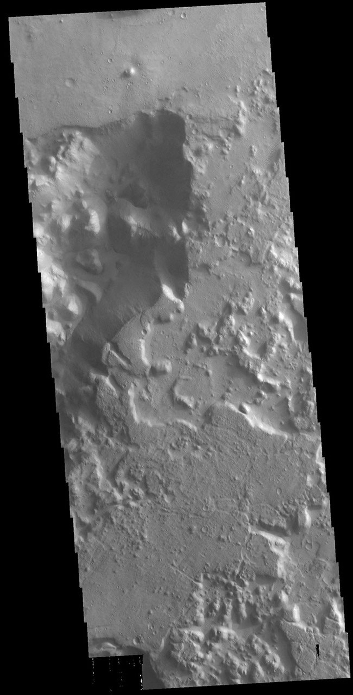 This image from NASA's Mars Odyssey shows a region of chaos near the terminal end of Morava Valles.