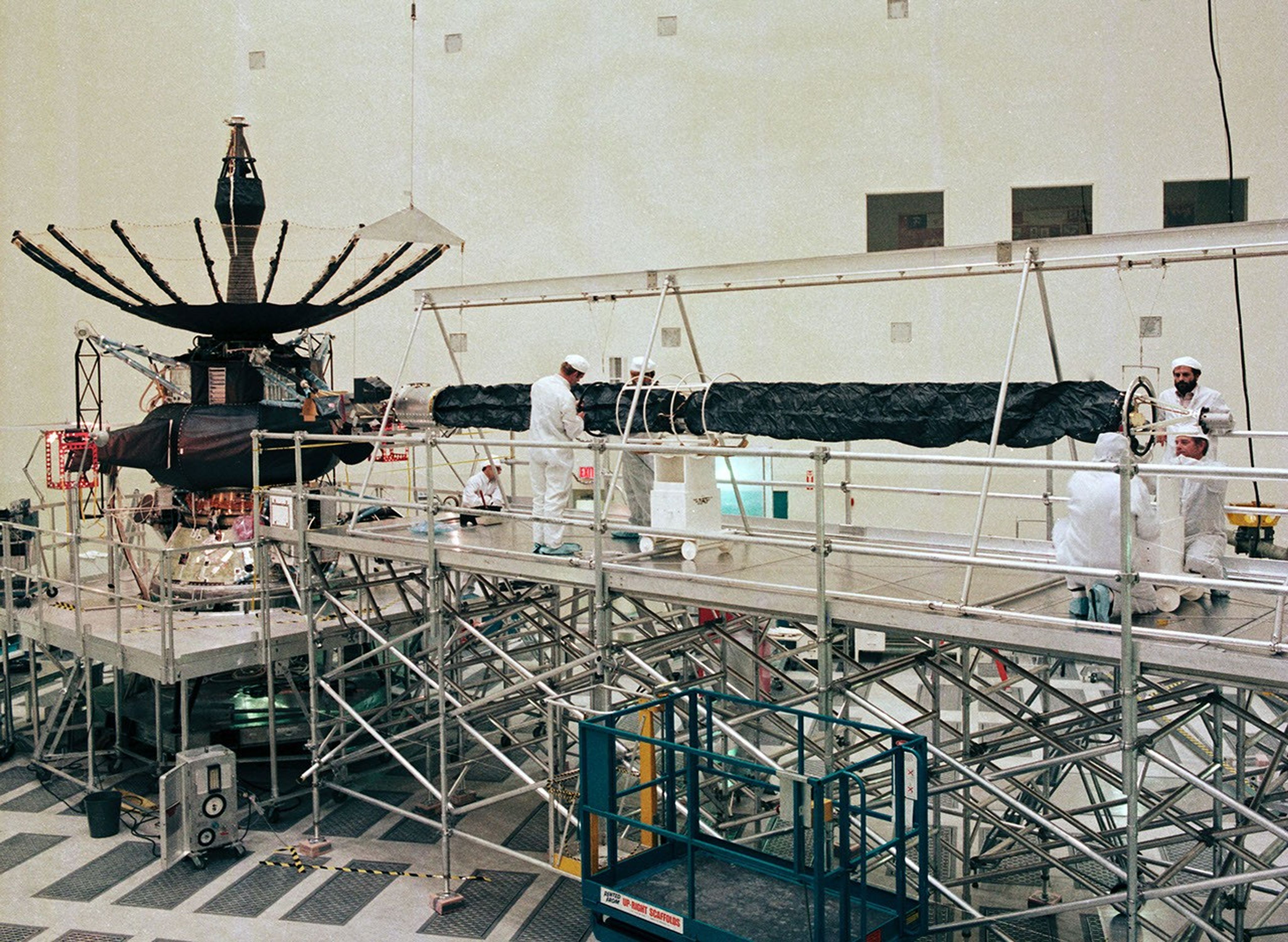 This photo from Nov. 1, 1984 shows JPL's Spacecraft Assembly Facility during the time the Galileo orbiter was being built.