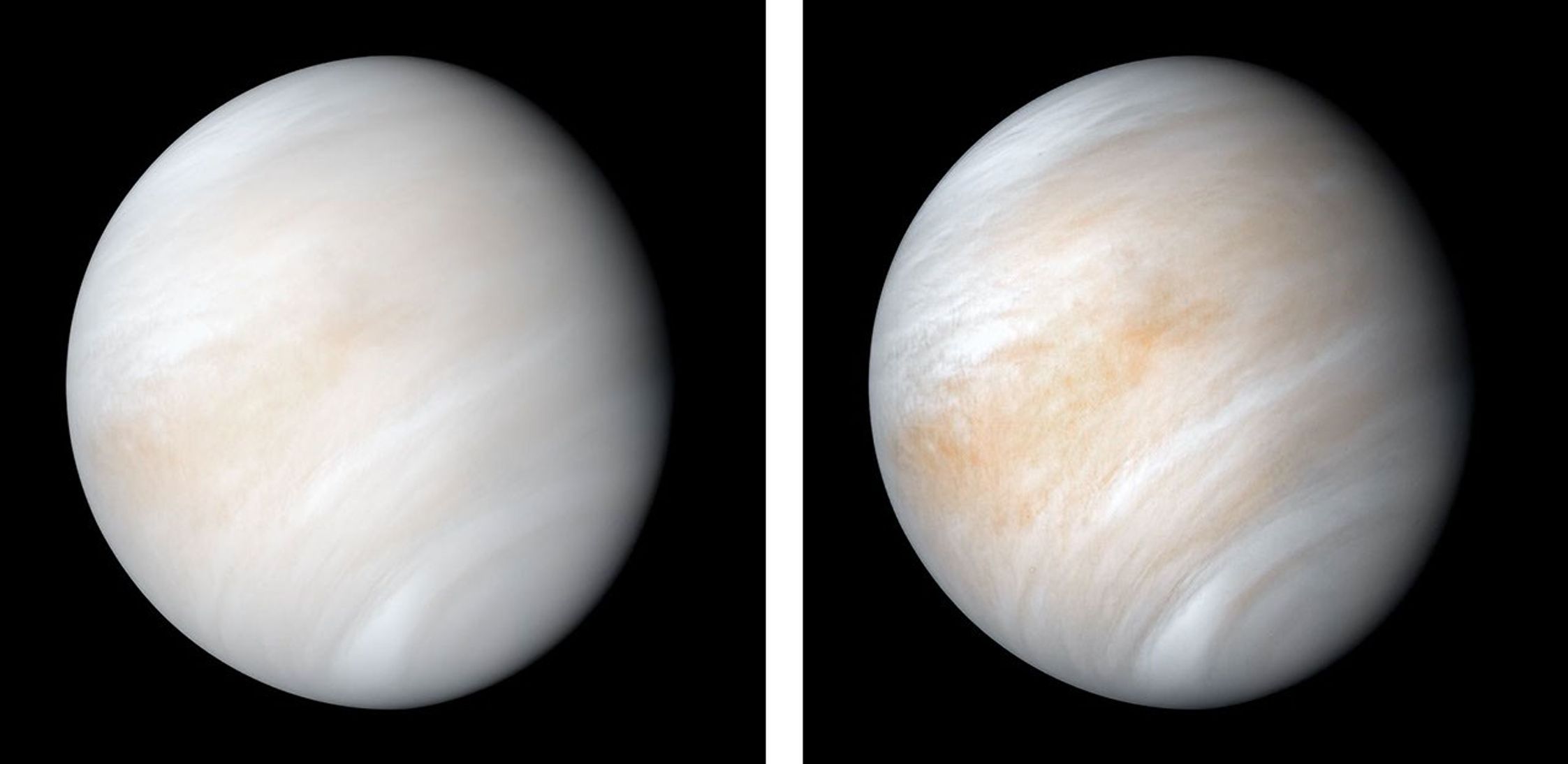 As it sped away from Venus, NASA's Mariner 10 spacecraft captured this seemingly peaceful view of a planet the size of Earth, wrapped in a dense, global cloud layer.