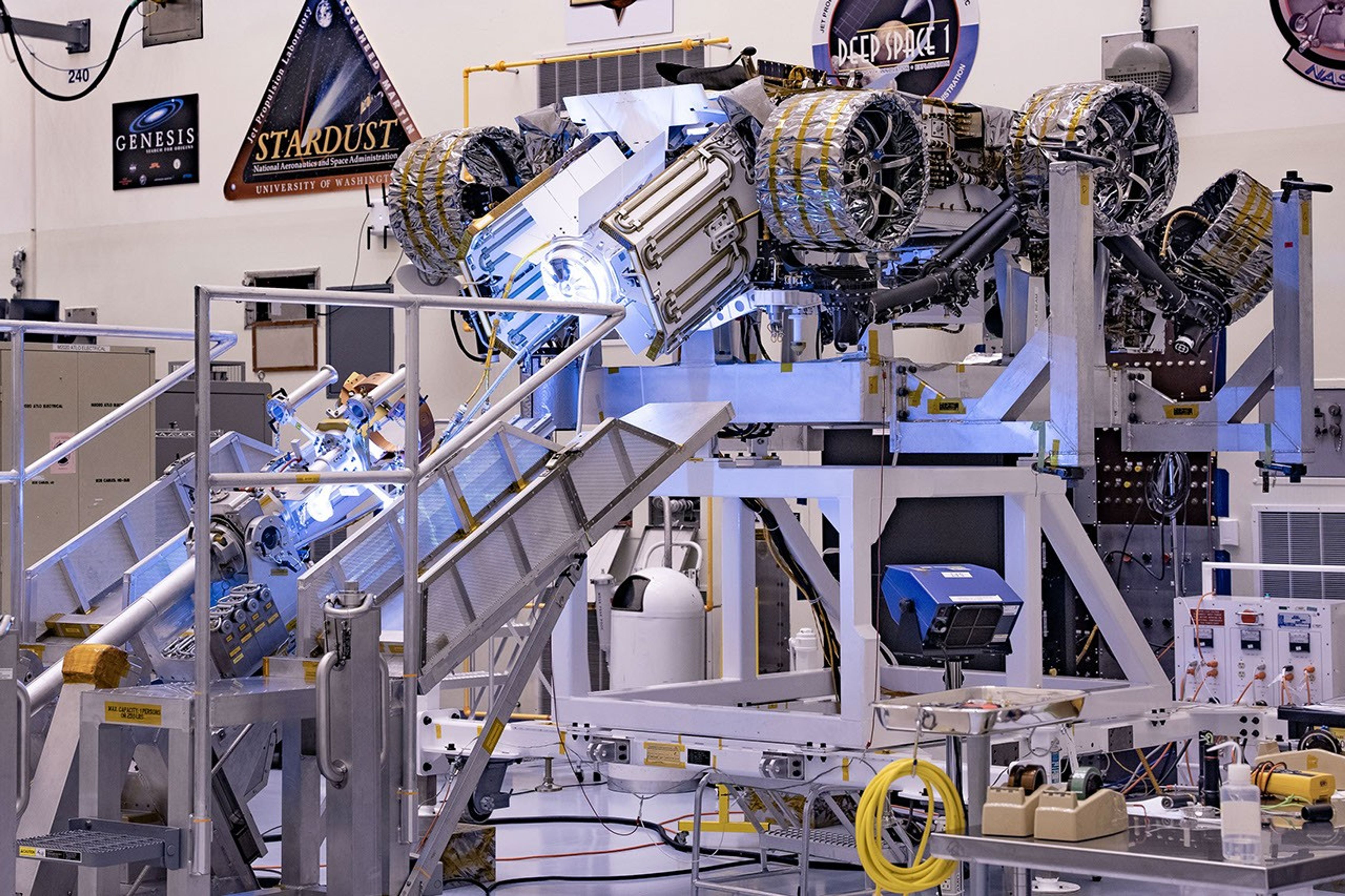 This image shows the Multi-Mission Radioisotope Thermoelectric Generator for NASA'S Mars 2020 Perseverance rover during a fit check at the Kennedy Space Center in Florida on April 16-17, 2020.