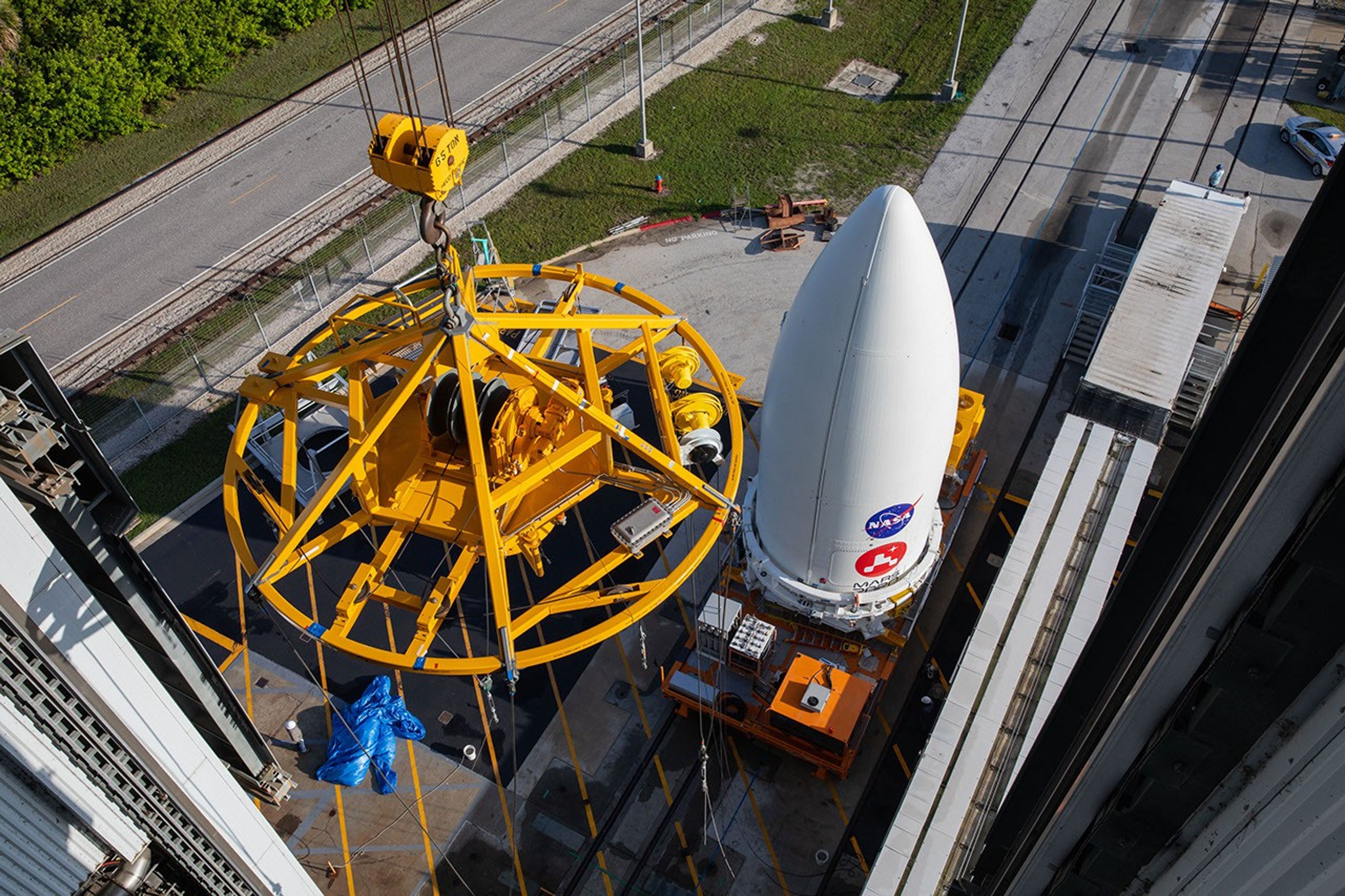NASA's Mars 2020 Perseverance rover waits to be lifted onto its Atlas V launch vehicle at the Cape Canaveral Air Force Station in Florida on July 7, 2020.